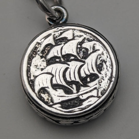 Circa 1890 British Antique Sterling Silver Albert Chain 25g Sterling Silver Compass Fob